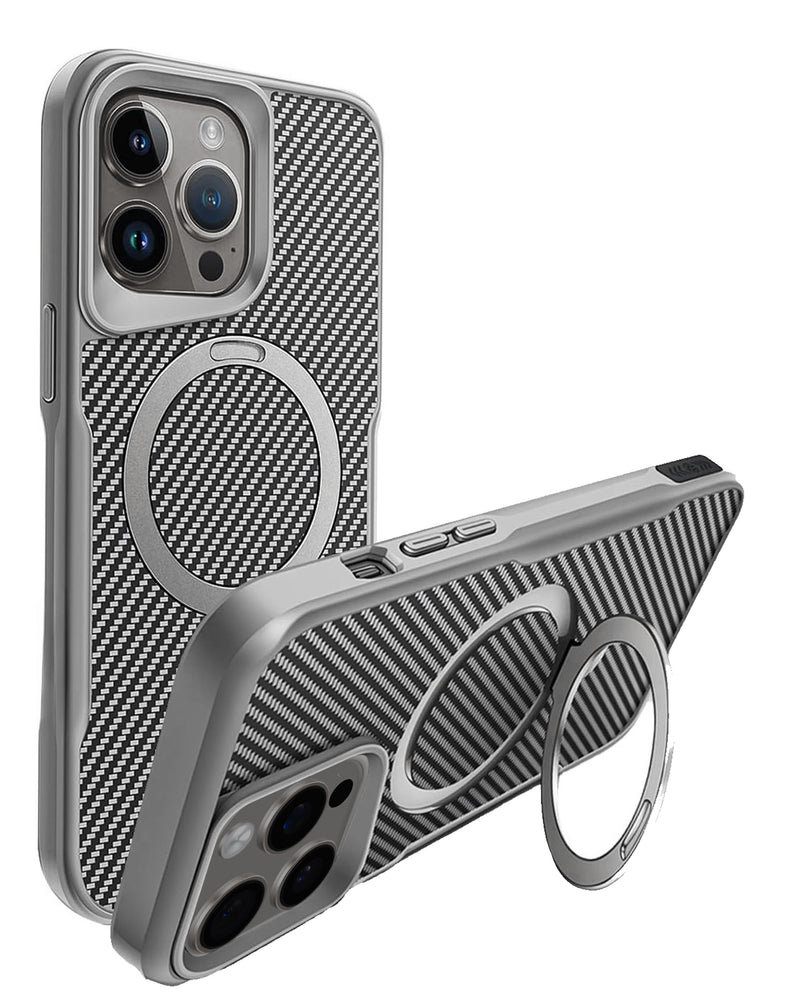 Funda de fibra de carbon magnetica con soporte iPhone 12 / 12 Pro GRAY