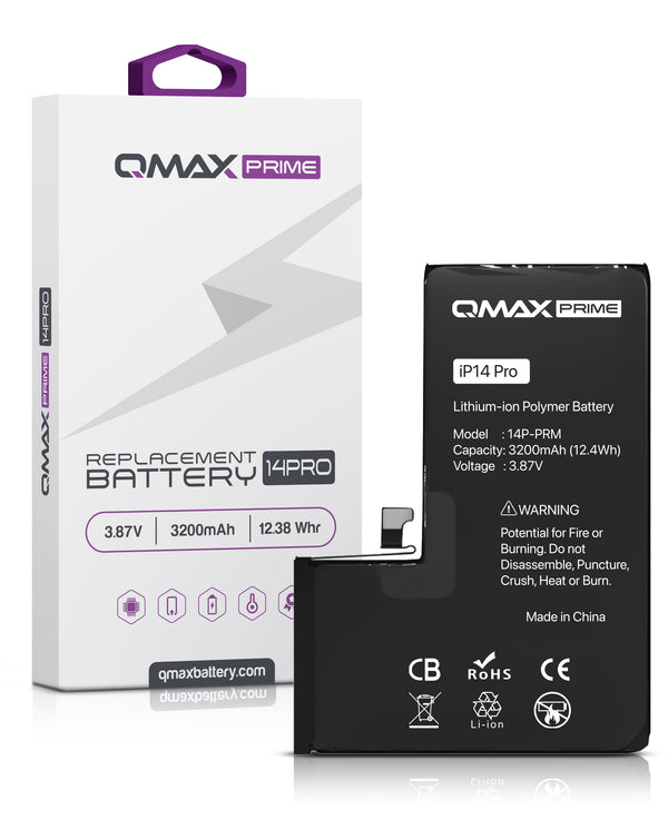 Venta al por mayor de batería QMAX iPhone 14 Pro de 3200 mAH en Guatemala, ideal para reparaciones en talleres especializados.