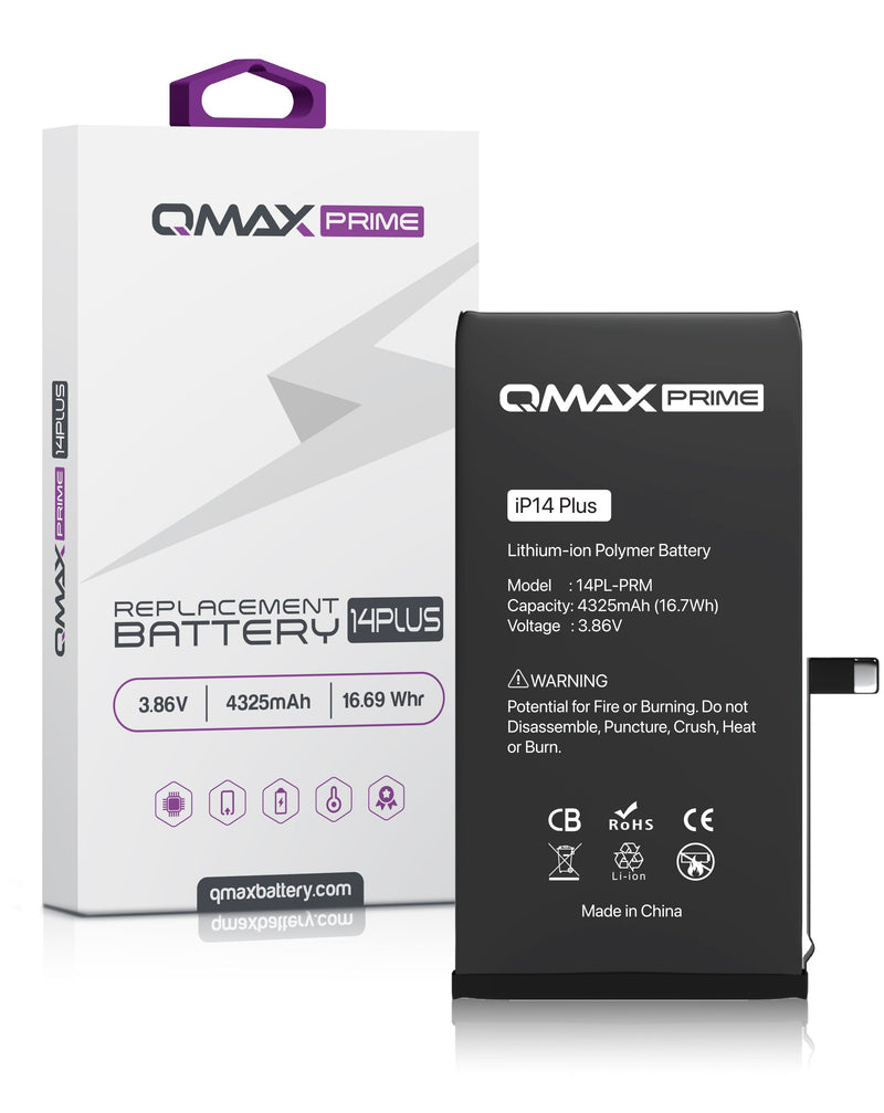 Encuentra la mejor batería QMAX Prime para tu iPhone 14 Plus en Guatemala con 4325 mAH en reparaciones de baterías.