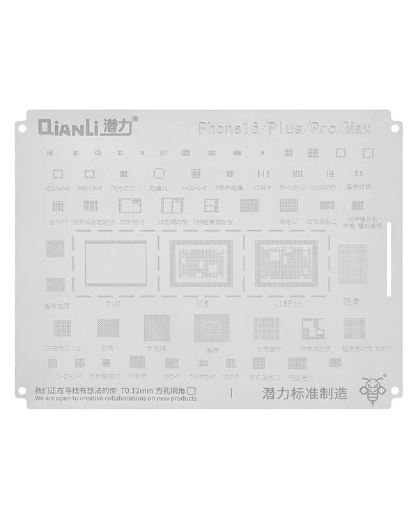 Stencil QianLi Bumblebee QS689 para reparaciones de iPhone 16 en Guatemala, disponible en tiendas de electrónica y talleres especializados.