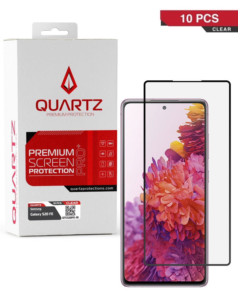 Compra un pack de 10 vidrios templados quartz claro para Samsung Galaxy S20 FE en Guatemala al mejor precio de mayorista.