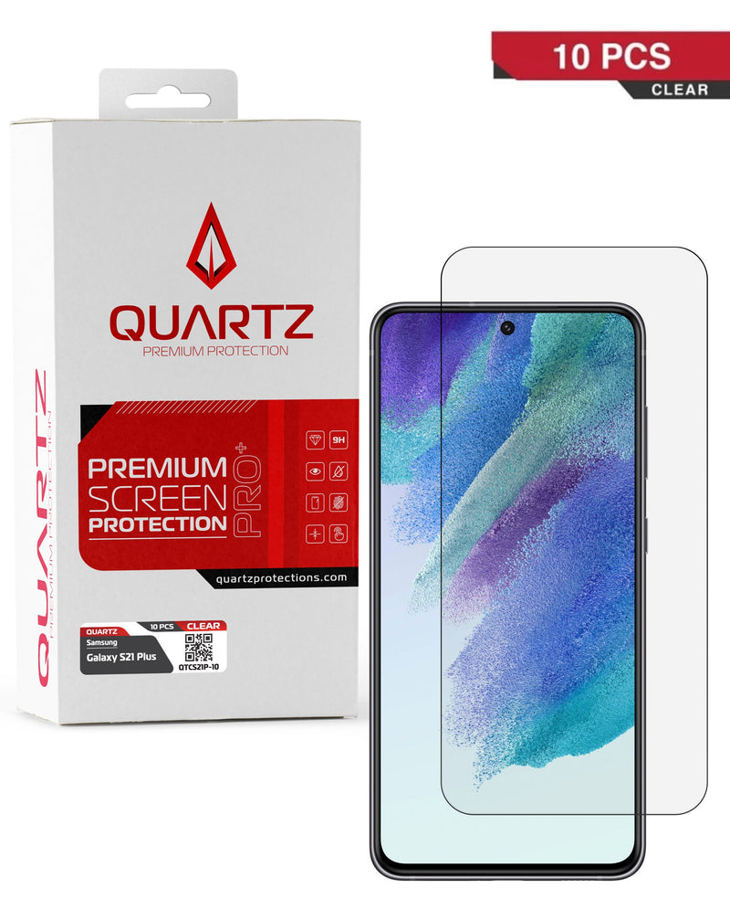 Protector de pantalla vidrio templado quartz claro Samsung Galaxy S21 Plus en pack de 10, ideal para mayoristas en Guatemala.