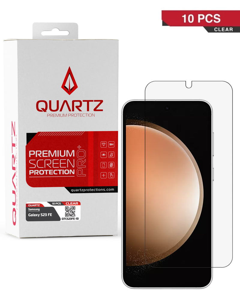 Protector de pantalla de vidrio templado para Samsung Galaxy S23 FE en Guatemala, pack de 10 unidades, ideal para mayoristas y talleres de reparación.