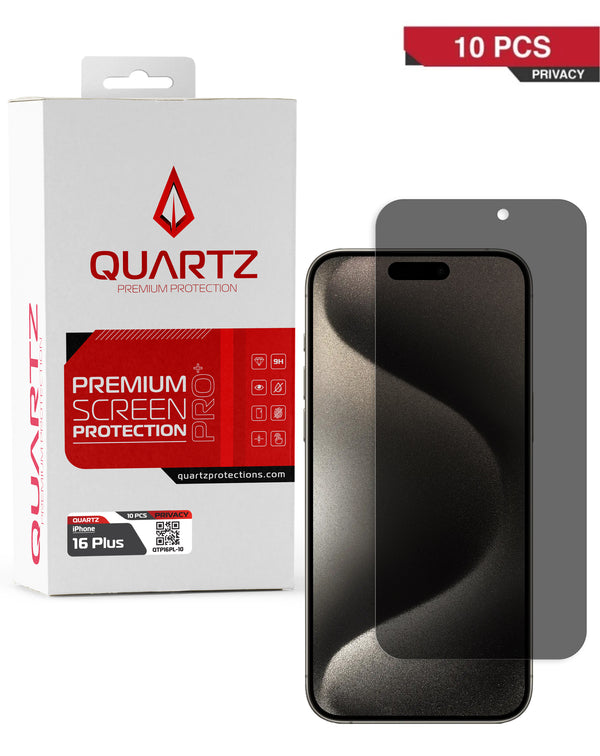 Protector de pantalla de vidrio templado Privacy QUARTZ para iPhone 16 Plus en Guatemala.