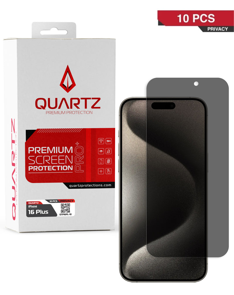Protector de pantalla de vidrio templado Privacy QUARTZ para iPhone 16 Plus en Guatemala.