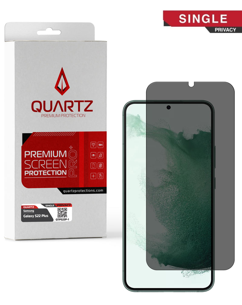 Protector de pantalla Quartz Privacy para Galaxy S22 Plus en Guatemala, disponible en mayoristas de accesorios con servicio de colocación en talleres especializados.