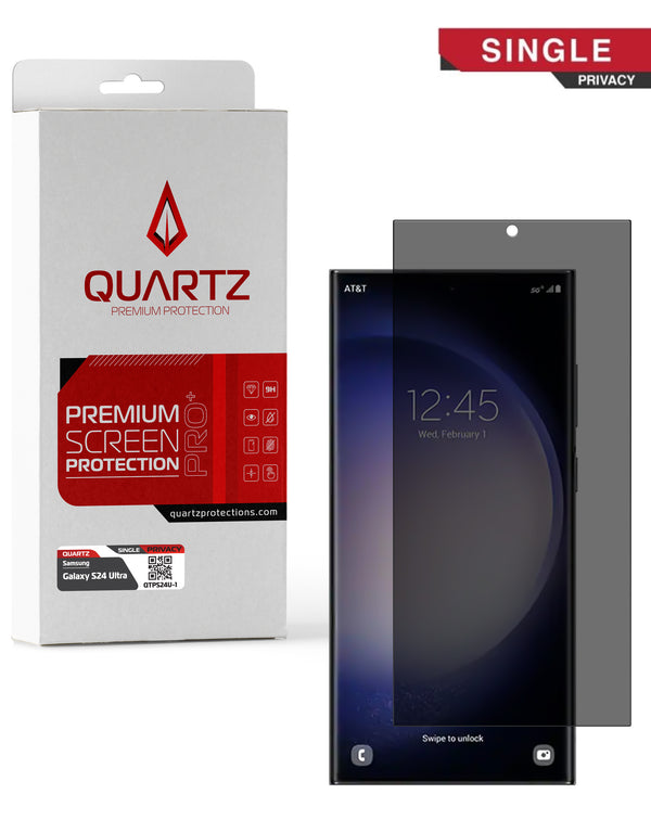 Protégete contra miradas indiscretas con el cristal templado de privacidad QUARTZ para Galaxy S24 Ultra en Guatemala.