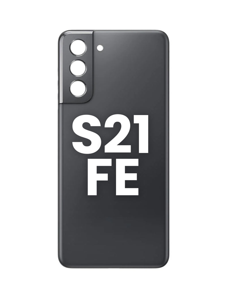 Tapa trasera con lente de cámara y adhesivo para Samsung Galaxy S21 FE en Guatemala, ideal para reparaciones de tu smartphone.