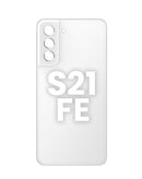 Tapa trasera con lente de cámara y adhesivo para Samsung Galaxy S21 FE en Guatemala, repuestos de calidad disponibles en mayoristas de reparaciones de teléfonos.