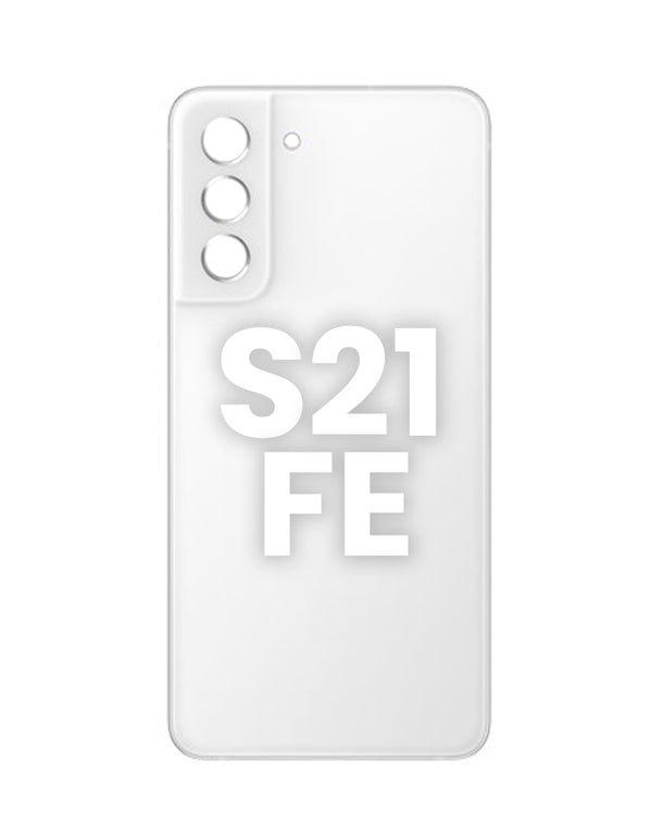 Tapa trasera con lente de cámara y adhesivo para Samsung Galaxy S21 FE en Guatemala, repuestos de calidad disponibles en mayoristas de reparaciones de teléfonos.