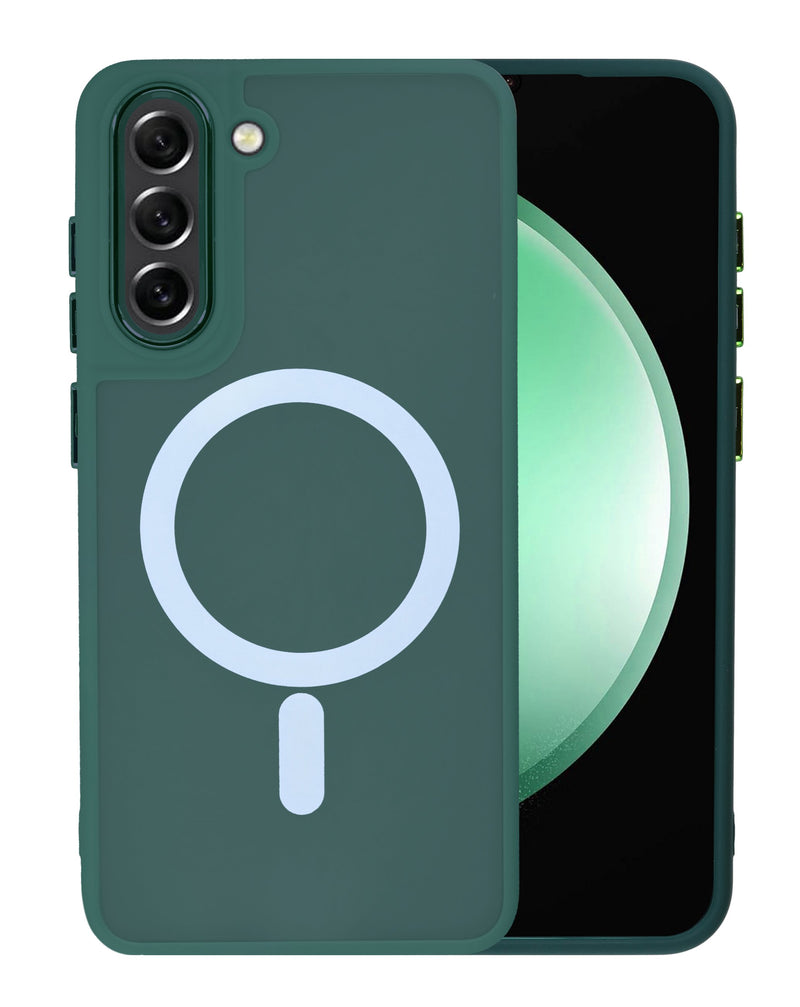Encuentra en Guatemala el nuevo case magnético de carga inalámbrica para Galaxy S23 en color verde oscuro.