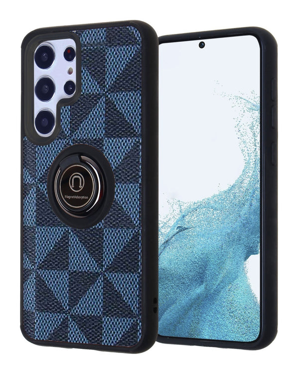 Encuentra la mejor funda con anillo para tu Galaxy S23 en Guatemala, con diseño de patrón, borde colorido y materiales de PC duro y TPU suave disponible en BLUE.