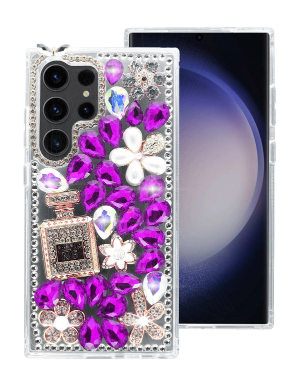 Funda rígida de silicona con diseño Crystal Flower en color morado para Samsung en Guatemala.