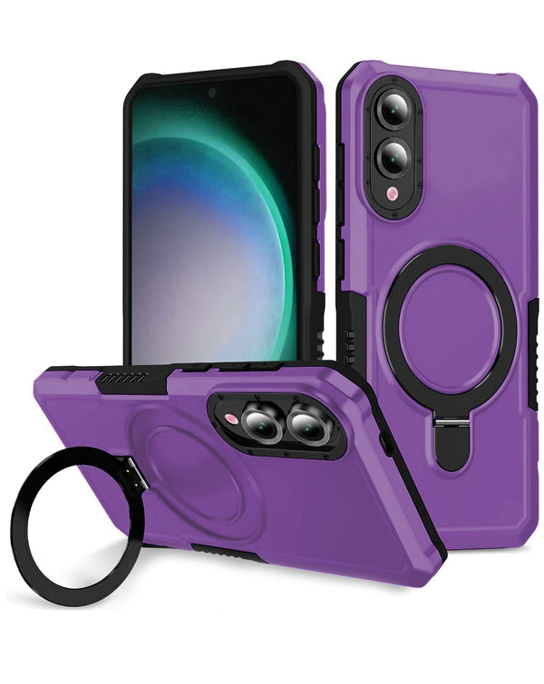 Encuentra la mejor funda antimpacto para tu Galaxy S25E en Guatemala con soporte para anillo en color púrpura.