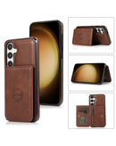 Protege tu Samsung Galaxy S25FE con estilo en Guatemala comprando una funda cartera de cuero color marrón.