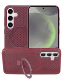 Protector con disipación térmica y soporte en color rojo vino para Samsung Galaxy S25 Plus en Guatemala, disponible en SlowBack.