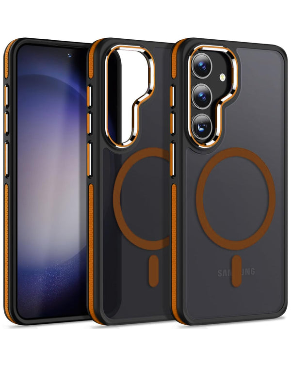 Encuentra el estuche de carga inalámbrica delgado para Samsung Galaxy S25 Plus en Guatemala, disponible en color naranja mate en SlowBack, mayorista de accesorios móviles.