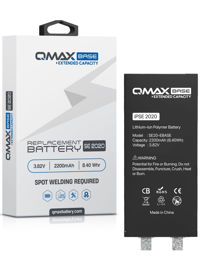 Batería QMAX de capacidad extendida para iPhone SE 2020 ahora disponible en Guatemala para reparaciones en talleres especializados.