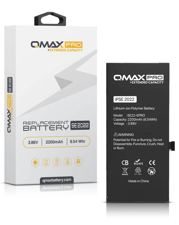 Batería de capacidad extendida QMAX Pro para iPhone SE 2022, 2200 mAH, repuestos en Guatemala.