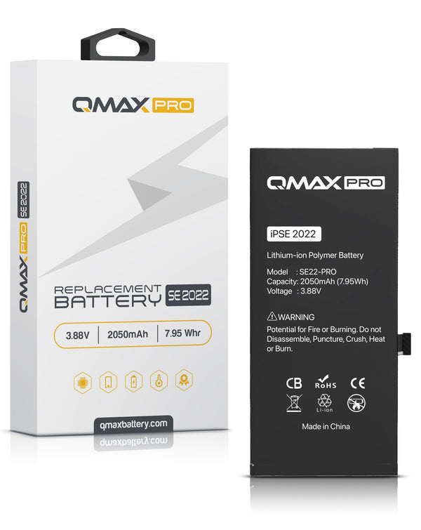 Batería QMAX Pro de 2050 mAH para iPhone SE 2022, perfecta para reparaciones en Guatemala.