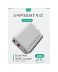 Adaptador de corriente de pared USB Tipo C y USB Tipo A de 20W