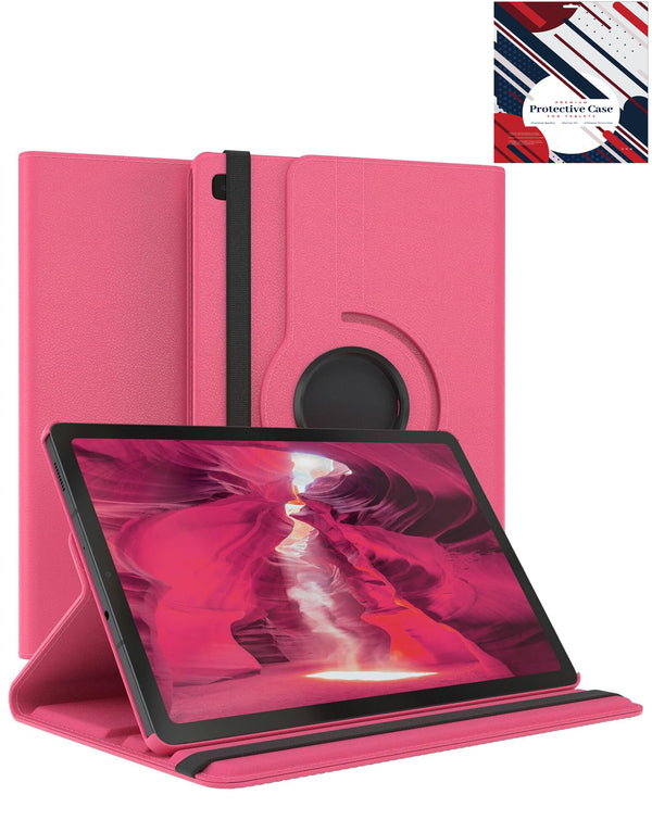 Encuentra la mejor funda de cuero con rotación 360 grados en Guatemala para Samsung Galaxy Tab S6 Lite 10.4 en color rosa caliente.