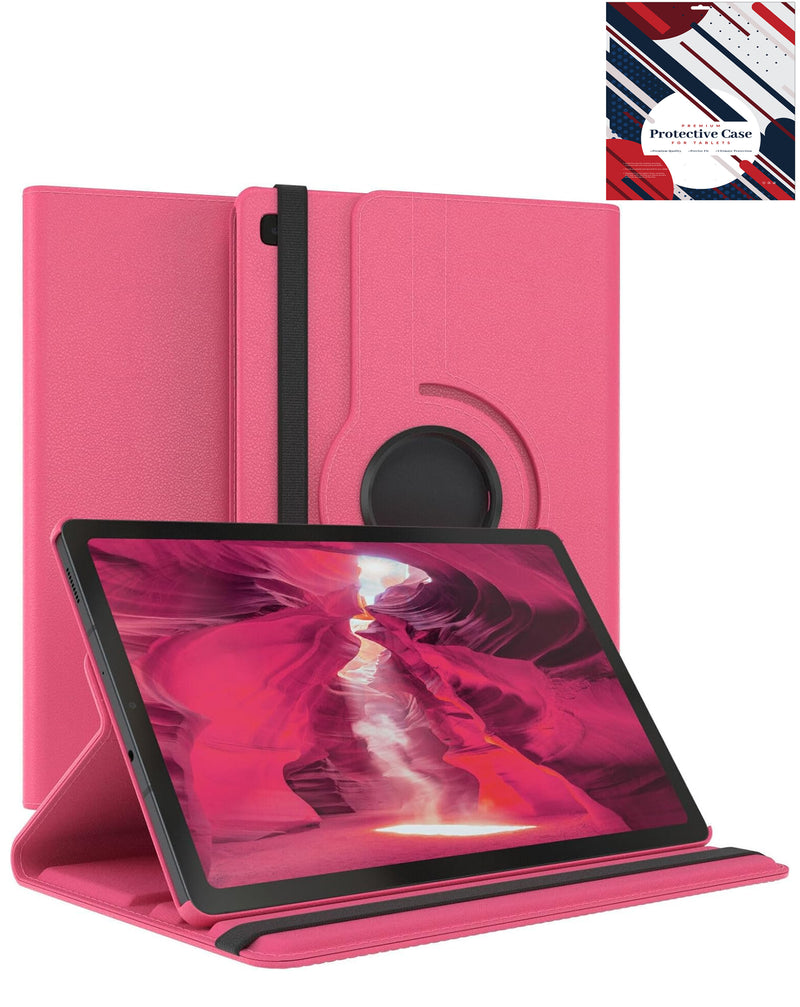 Encuentra la mejor funda de cuero con rotación 360 grados en Guatemala para Samsung Galaxy Tab S6 Lite 10.4 en color rosa caliente.
