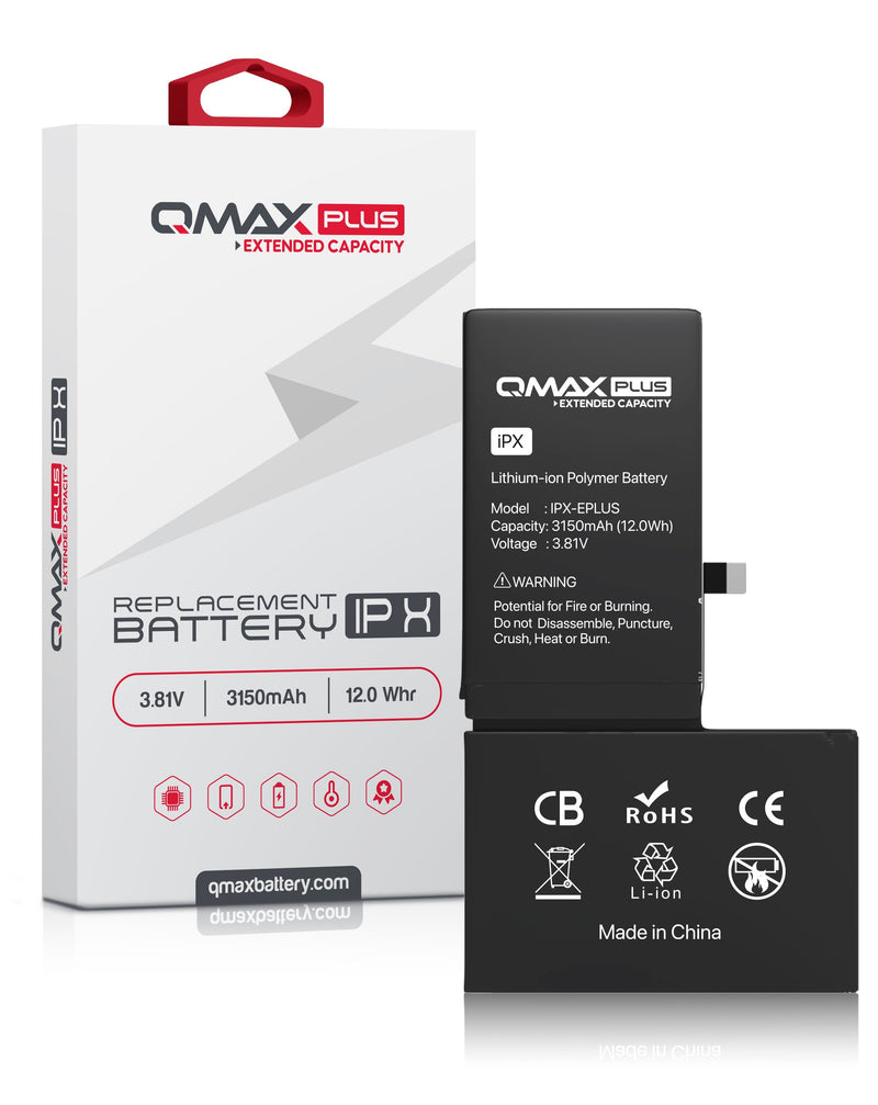 Reparación de batería de iPhone X con capacidad extendida QMAX Plus en Guatemala.