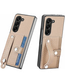 Funda Galaxy Z Fold 5 Carbon Fiber Texture Card Slot Wrist Strap Holder WHITE