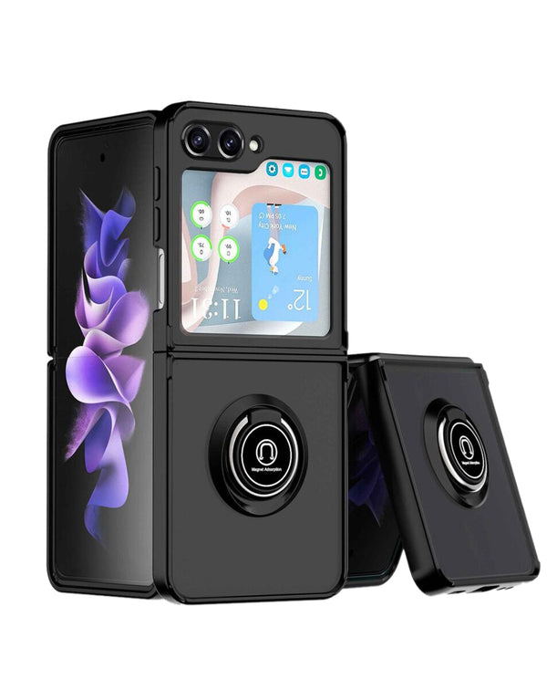 Case Samsung Galaxy Z Flip 6 Hard PC / Soft TPU con borde colorido con soporte anillo I - BLACK