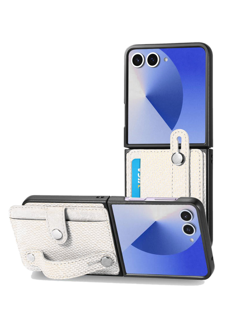 Funda cartera con ranura para tarjeta de credito y correa Galaxy Z Flip 7 Blanco
