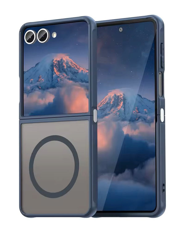 Encuentra la mejor funda magnética transparente para Samsung Galaxy Z Flip 7 en Guatemala en versión azul mate con SlowBack.