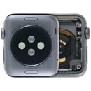Chasis de aluminio negro espacial usado para Apple Watch Series 1, 38mm, modelo A1553, con tapa trasera.