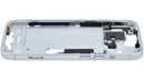Chasis medio iPhone 15 azul (A2846) usado con piezas pequeñas, ideal para reparación de estructura.
