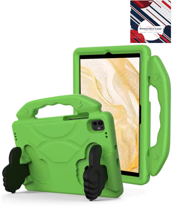 Protege tu iPad Air 13 2024 / Pro 13 2024 / Pro 12.9 (3rd / 4th / 5th / 6th) con estilo con esta divertida funda verde con soporte de mano, ideal para niños, en Guatemala.