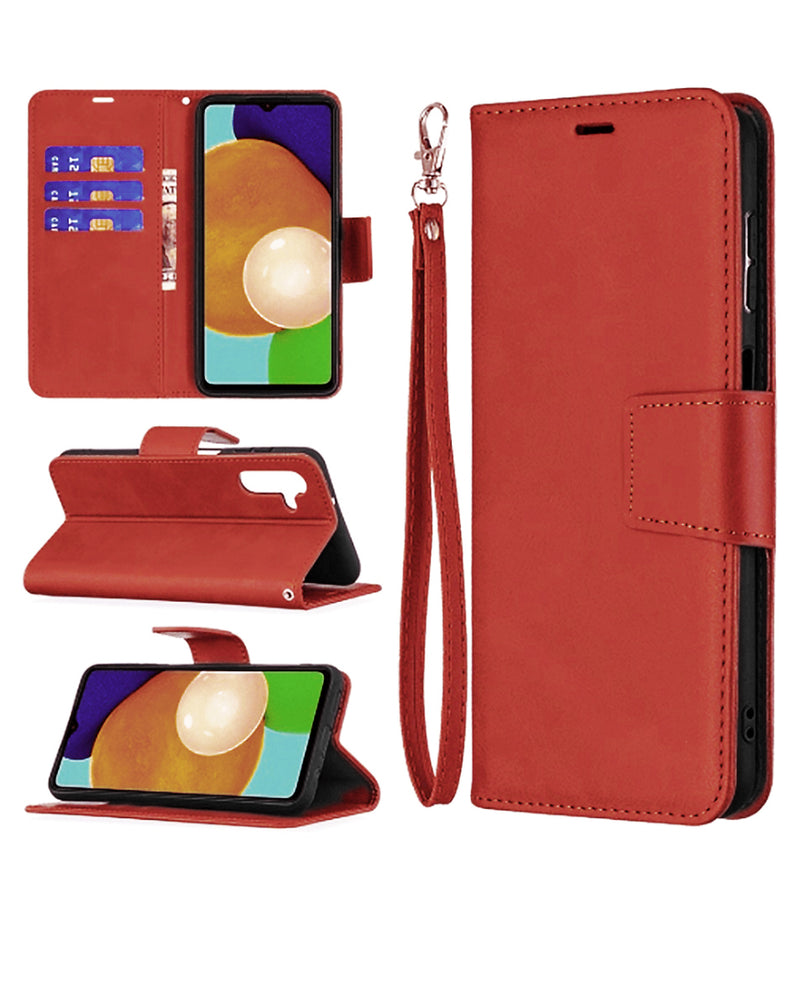 Encuentra la mejor funda cartera de cuero para Samsung Galaxy A14 en Guatemala en SlowBack, disponible en color rojo con ranura para tarjetas.