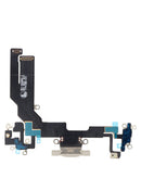 Reparación de puerto de carga con cable flex para iPhone 16e en Guatemala, disponible en color blanco.