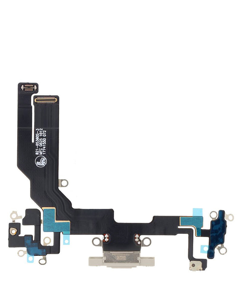 Reparación de puerto de carga con cable flex para iPhone 16e en Guatemala, disponible en color blanco.