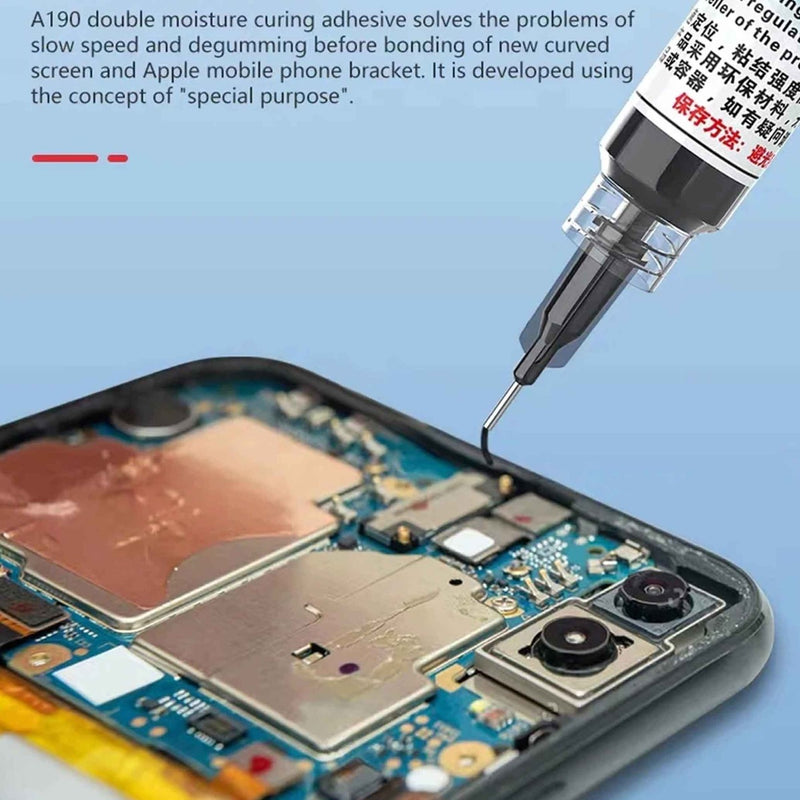 Adhesivo estructural A190 en color negro de curado por humedad en 30 minutos, ideal para reparaciones rápidas en Guatemala.