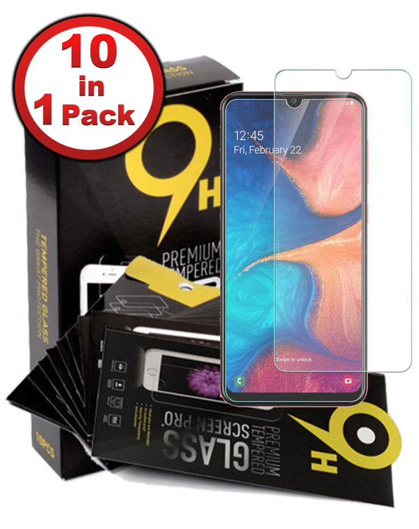 Protector de pantalla de vidrio templado claro para Galaxy A20 (A205) en pack de 10 unidades en Guatemala.