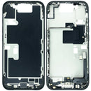 Tapa trasera original de iPhone 16 Pro (A3083, A3292) en titanio negro con batería, puerto de carga y piezas pequeñas.