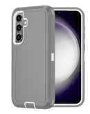 Protege tu Samsung Galaxy A35 5G con una funda heavy duty color gris oscuro y blanco en Guatemala.