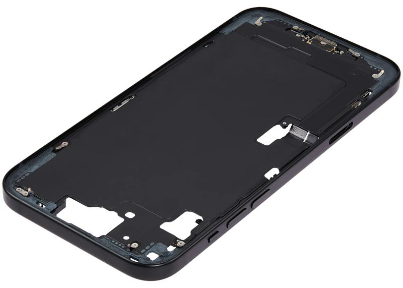 Reparación de carcasa intermedia con puerto de carga flex y partes pequeñas para iPhone 15 Plus en Guatemala.