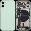 Tapa trasera verde USADA para iPhone 12 mini (A2176, A2399, A2403) con puerto de carga flex y piezas pequeñas.