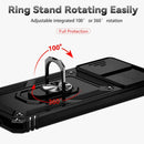 Funda híbrida negra para Moto G22 con anillo metálico, soporte y protector de cámara para máxima protección.