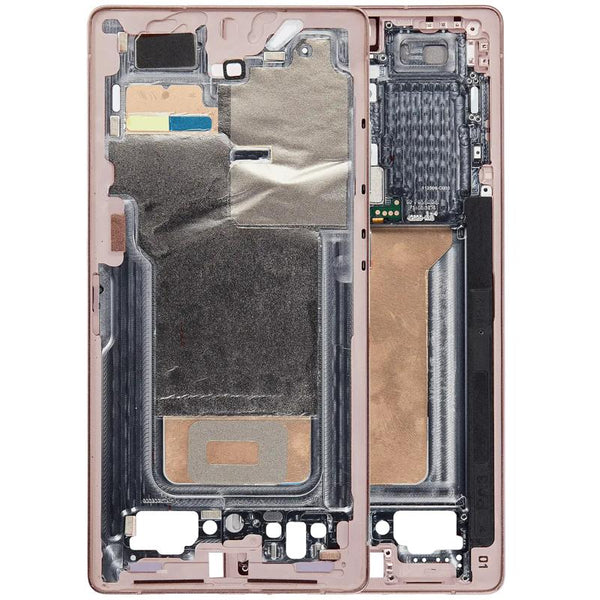 Marco medio compatible en Titanio Rosa Oro para Samsung Galaxy S25 Ultra, disponible en Guatemala para reparaciones de teléfonos Samsung Galaxy, mayoristas y talleres de reparación.