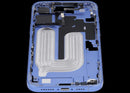 Chasis medio iPhone 16 Plus Ultramarine con botones de power y volumen, pieza de repuesto A3207 A3208.