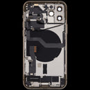 Tapa trasera dorada usada para iPhone 12 Pro (A2407) con puerto de carga y pequeñas piezas.