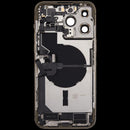 Tapa trasera dorada de iPhone 14 Pro Max A2651 OEM usada, con puerto de carga y piezas pequeñas.