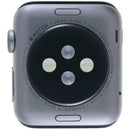 Chasis de aluminio negro espacial usado para Apple Watch Series 1, 38mm, modelo A1553, con tapa trasera.